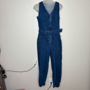 Rachel Comey x Target Indigo Denim Wash Jean Sleeveless Jumpsuit Size 2 belt Y2K